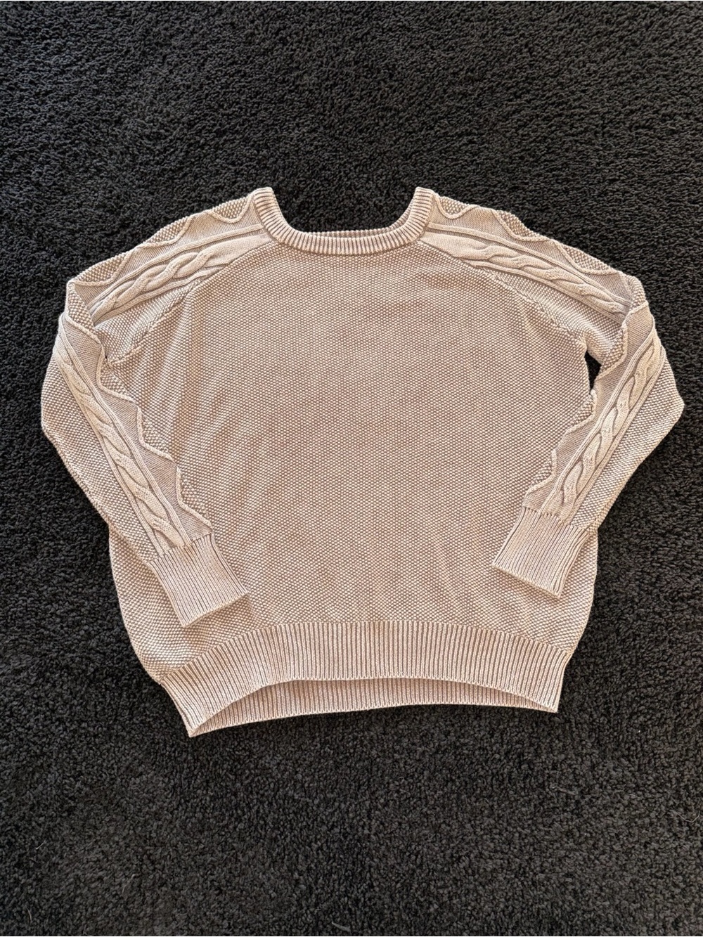 Zenana Brown Cable Knit Sleeve Oversized Cotton Sweater S Fall Autumn Grandpa